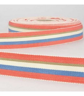 Gros Grain Rayé Rouge Bleu Kaki 35mm