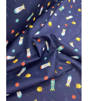 POPPY : Popeline de Coton MARINE imprimé STRIPE AND SPACE oekotex