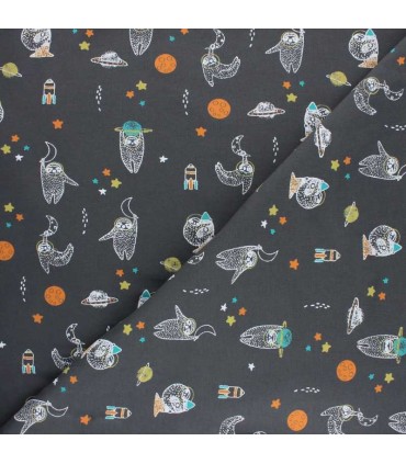 POPPY :JERSEY de coton Anthracite motifs enfant espace OEKOTEX