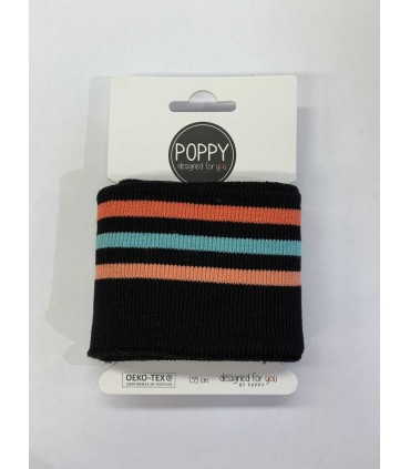 POPPY: Bord côte Poppy NOIR 3 bandes de couleurs
