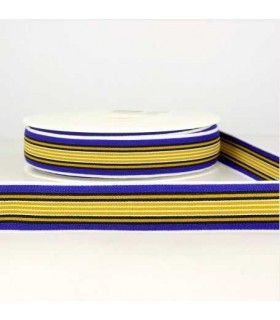 RUBAN STRECH MULITICOLOR Rayé Bleu Jaune 25MM