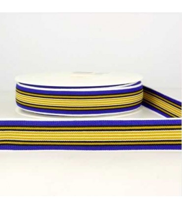 RUBAN STRECH MULITICOLOR Rayé Bleu Jaune 25MM