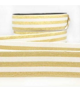 Élastique Rayé lurex Blanc Or 40mm