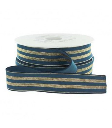 Élastique Rayé lurex Bleu Canard Or 30mm