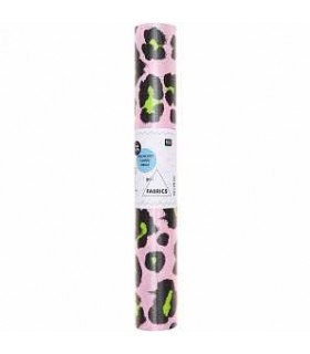Toile Enduite Léopard Rose et Vert