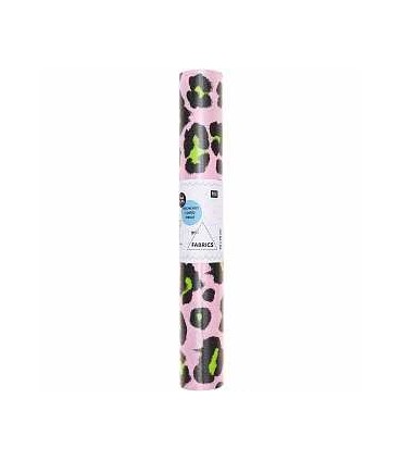 Toile Enduite Léopard Rose et Vert