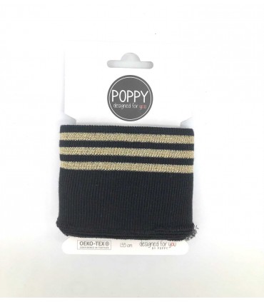 POPPY: Bord-Côte NOIR rayé OR Oekotex