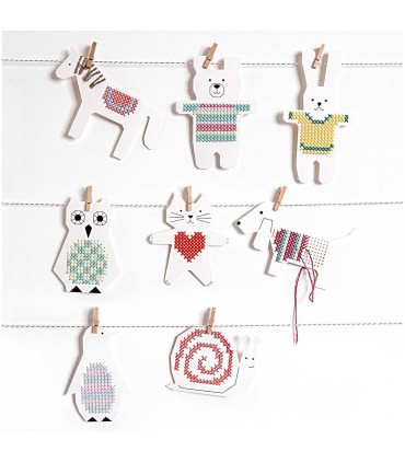 RICO DESIGN : Carton à Broder (Lapin, Hibou, Pingouin, Ours)