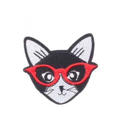 Thermocolant - Tête de chat Gris et noir avec des lunettes rouge