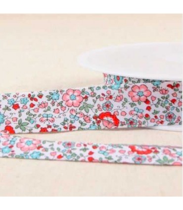 BIAIS COTON FLEURS BLEU ACIER