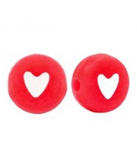Perles lettres acryliques - Rouge coeur blanc