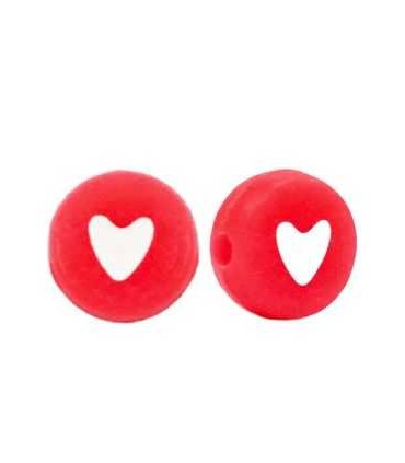 Perles lettres acryliques - Rouge coeur blanc