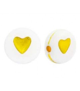 Perles lettres acryliques -Blanches cœur Doré