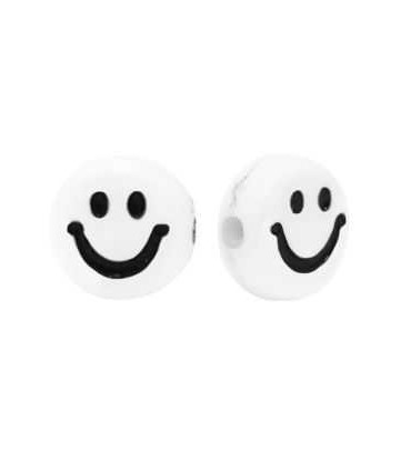 Perles lettres acryliques Smiley Blanc - Noir
