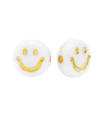 Perles lettres acryliques Smiley Blanc - Doré