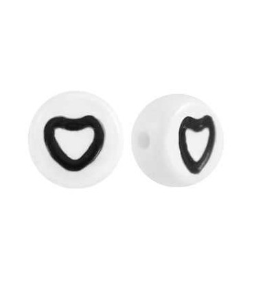 Perles lettres acryliques Coeur Blanc - Noir