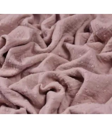 Double gaze de Coton Plumetis - ROSE POUDRE