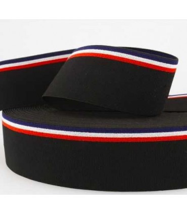 Élastique Noir rayé Bleu Blanc Rouge 45mm