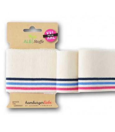 ALB STOFF XXL :Bord-Côte ÉCRU à rayure NOIR BLEU ROSE