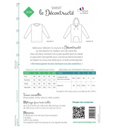 PATRONS LES BG: Sweat LE DÉCONTRACTÉ