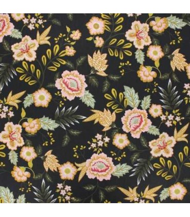 POPPY : Coton Enduit Paisley NOIR OEKO TEX