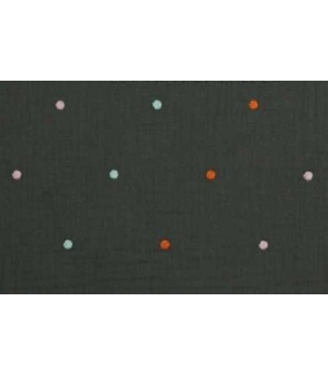 POPPY : Double gaze de coton TAUPE à pois brodés