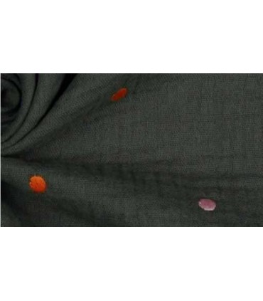 POPPY : Double gaze de coton TAUPE à pois brodés