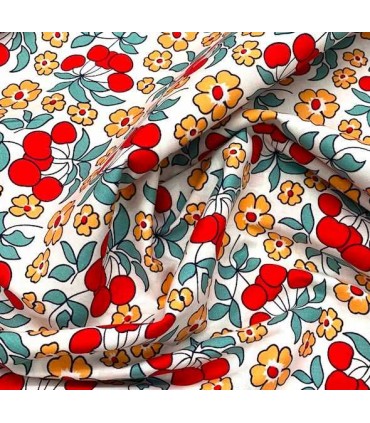 Popeline de Coton Blanc à cerise