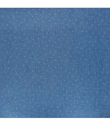 POPPY : CHAMBRAY de coton BLEU imprimé DOTS