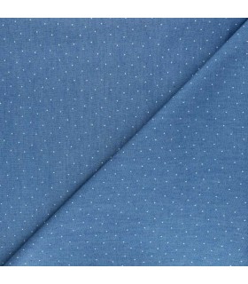 POPPY : CHAMBRAY de coton BLEU imprimé DOTS