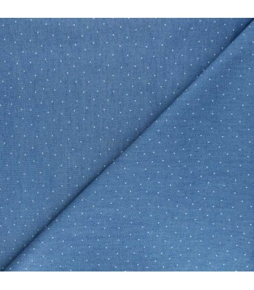 POPPY : CHAMBRAY de coton BLEU imprimé DOTS
