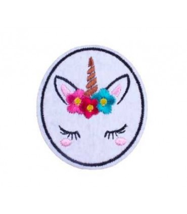 Thermocollant - Licorne blanche avec une couronne de fleurs