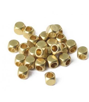 Perle cube carré 6mm en laiton massif - DORÉ