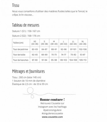 SINGULIERE par COUSETTE : Combinaison Juliette