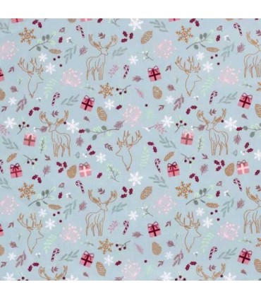 Popeline de Coton de Noël BLEU