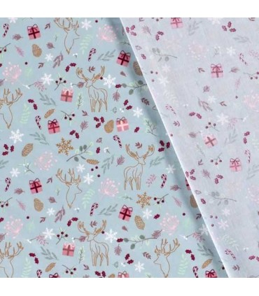 Popeline de Coton de Noël BLEU