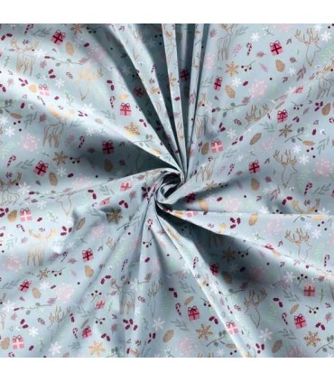 Popeline de Coton de Noël BLEU