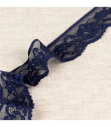 DENTELLE ÉLASTIQUE à FLEURS 3,3cm - MARINE