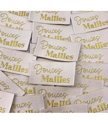 Étiquette à coudre lurex : Douces mailles Écru
