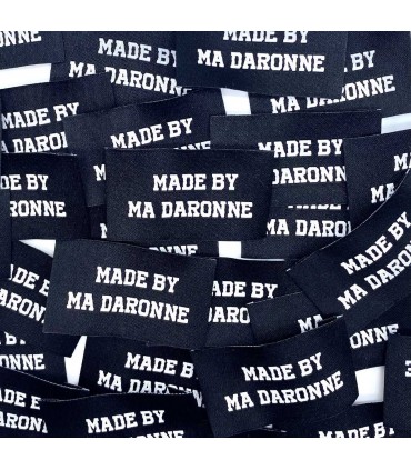 Étiquette tissée à coudre : Made by ma daronne - Noir et blanc