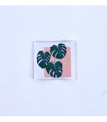 Étiquette tissée à coudre : MONSTERA - Rose