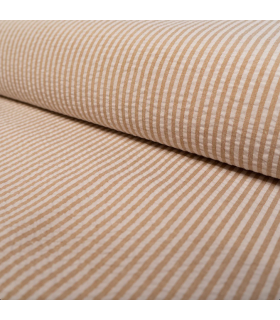 Seersucker rayé BLANC et SABLE