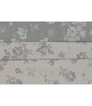 Double Gaze Double Face Jacquard Fleuris Vert d’eau/Vieux rose