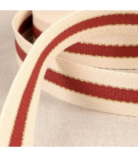 Sangle a Sac 30mm Rayures Lurex DORE ROUGE