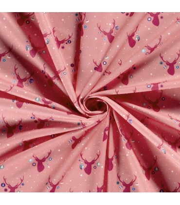 Popeline de Coton Cerf de Noël ROSE