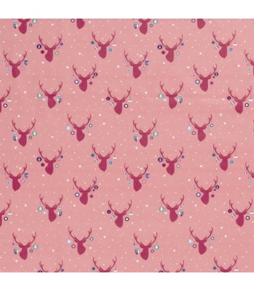 Popeline de Coton Cerf de Noël ROSE