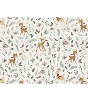 Popeline de Coton Bambi de Noël BLANC CASSÉ