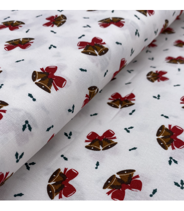 Popeline de coton imprimé cloches de Noël
