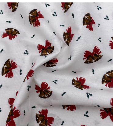 Popeline de coton imprimé cloches de Noël