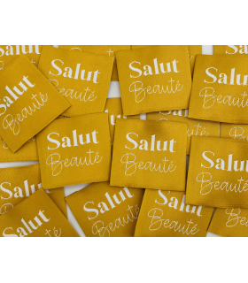 Étiquette tissée à coudre : Salut Beauté - Safran